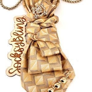 Upcycled geometric Patterned Tie with Brooch| Nexklace